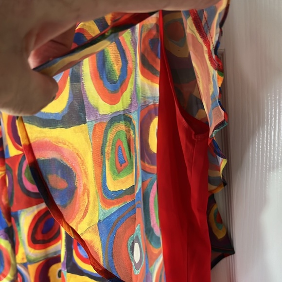 Lindi women’s pull over multicolor top double layer print boat neck semi sheer L - Picture 5 of 13